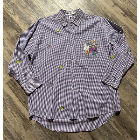Casey Coleman Tops - Vtg Casey Coleman Blouse Easter Embroidered Bunnies Purple Shirt Size M/L READ
